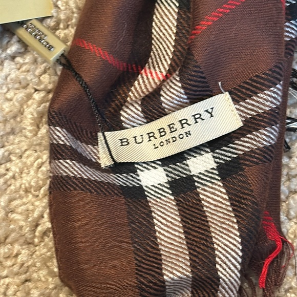 Burberry London Brown Tartan Check Print Scarf - Picture 2 of 7